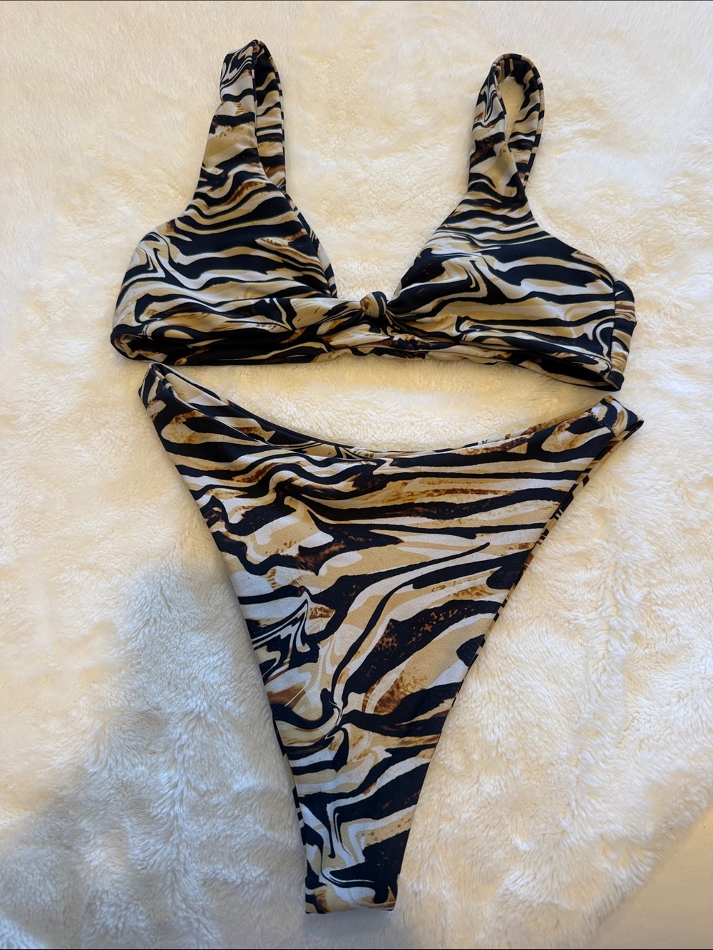 Skatie Black & Tan Zebra-Stripe Triangle Bikini